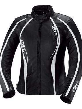 Women's Black & White Leather Motorcycle Jacket with Contrast Panels